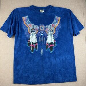 Vintage Nashville‎ TN Indian Aztec Southwest Navajo L Blue Tie Dye Western Shirt